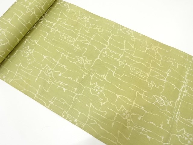 JAPANESE KIMONO / ANTIQUE ABSTRACT PATTERN WOVEN 8-SUN OBI FABRIC BOLT